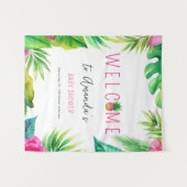 パイナップルジャングルパシファイヤーピンクの女の子ベビーシャワー タペストリー (正面(横))