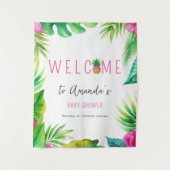 パイナップルジャングルパシファイヤーピンクの女の子ベビーシャワー タペストリー (正面)