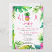 パイナップルジャングルパシファイヤーピンクの女の子ベビーシャワー 招待状 (正面)