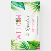 パイナップルジャングルパシファイヤーピンクの女の子ベビーシャワー 横断幕 (縦)