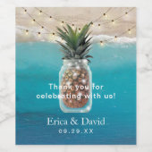 パイナップルジャールストリングライツトロピカルビーチ結婚式 ワインラベル (シングルラベル)