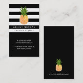 パイナップルスタイリッシュ白黒ストライプ付き 名刺 (正面/裏面)