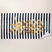 パイナップルストライプおよびカスタマイズ製品 – お名前 ビーチタオル (正面)