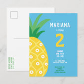 パイナップルタッティフルーツバースデーパーティーブルー インビテーションポストカード (正面/裏面)