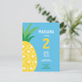 パイナップルタッティフルーツバースデーパーティーブルー インビテーションポストカード (スタンド正面)