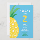 パイナップルタッティフルーツバースデーパーティーブルー 招待状 (正面)