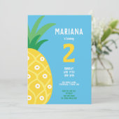 パイナップルタッティフルーツバースデーパーティーブルー 招待状 (スタンド正面)