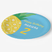 パイナップルタッティフルーツブルーバースデーパーティー ペーパープレート (アングル)