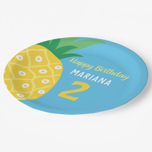 パイナップルタッティフルーツブルーバースデーパーティー ペーパープレート (アングル)