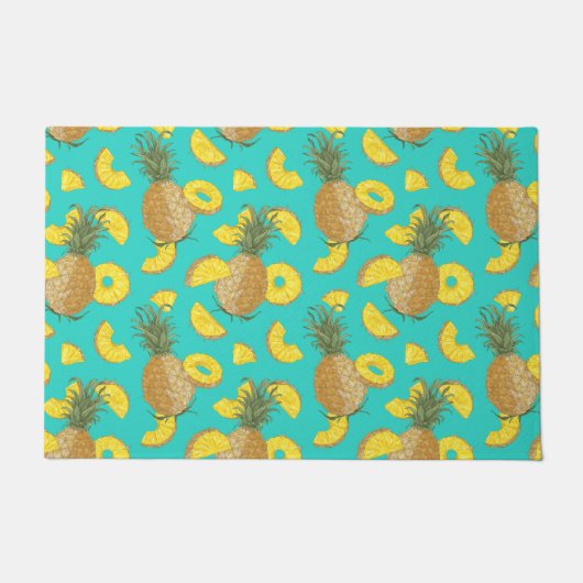 パイナップルターコイズ色 ドアマット (正面)