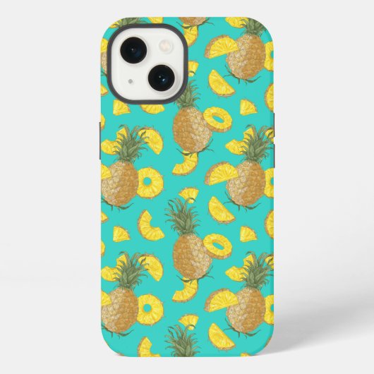 パイナップルターコイズ色 iPhoneケース (裏面)