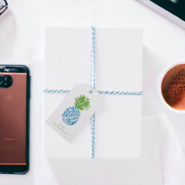 パイナップルチノアセリーブルーパーソナライズされたホワイト ギフトタグ