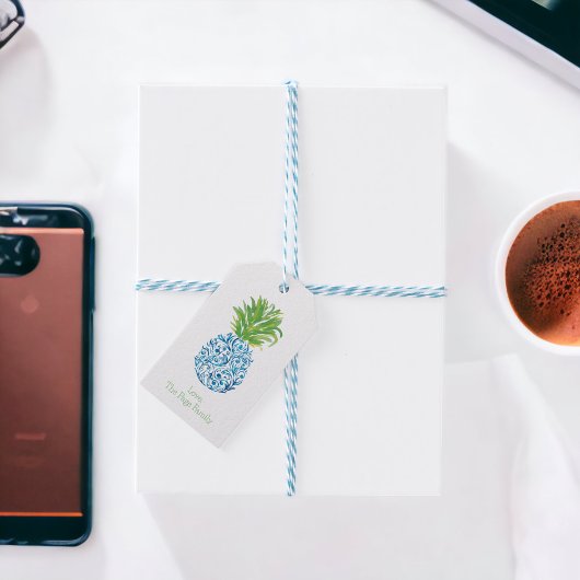 パイナップルチノアセリーブルーパーソナライズされたホワイト ギフトタグ