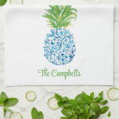 パイナップルチノアセリーブルーホワイト名門私立校風のカスタム キッチンタオル (折り畳み)
