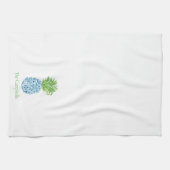 パイナップルチノアセリーブルーホワイト名門私立校風のカスタム キッチンタオル (横)