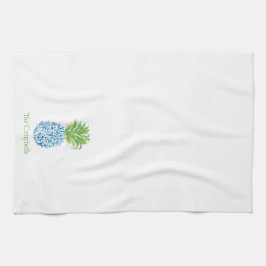 パイナップルチノアセリーブルーホワイト名門私立校風のカスタム キッチンタオル