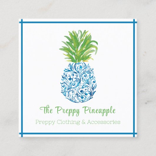 パイナップルチノアセリーブルー名門私立校風のホワイト スクエア名刺 (正面)