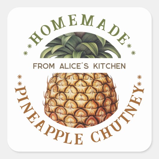 パイナップルチャツネーの缶詰ラベル 自家製保存食品 スクエアシール (正面)