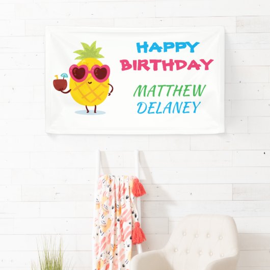 パイナップルティキパーティーパーソナライズされたルアウ(ハワイ式宴会)バナー 横断幕 (インサイチュ)