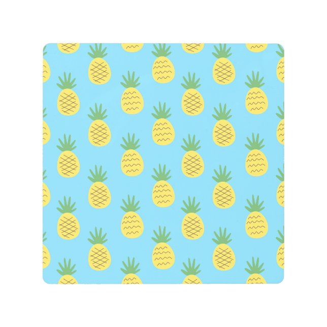 パイナップルデライト：トロピカルフルーツプリント メタルプリント (正面)