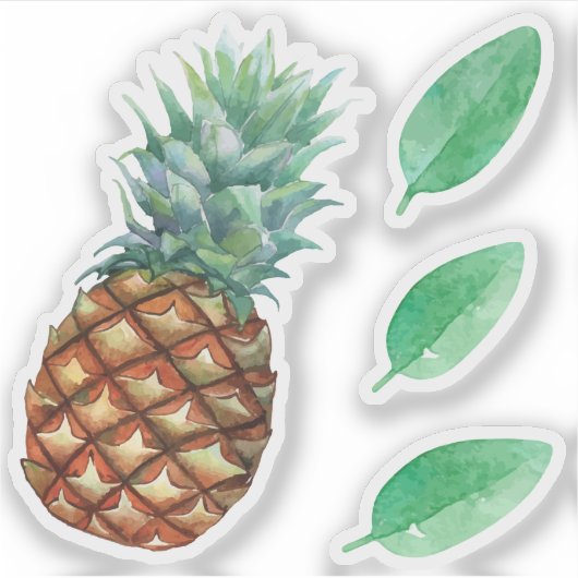 パイナップルトロピカルフルーツ&リーフの水色絵を描 シール (正面)