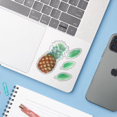 パイナップルトロピカルフルーツ&リーフの水色絵を描 シール (ノートパソコンとiPhone)