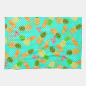 パイナップルドットティール（緑がかった色） キッチンタオル (横)