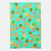 パイナップルドットティール（緑がかった色） キッチンタオル (縦)