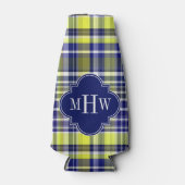 パイナップルネイビーブルーホワイト名門私立校風のマドラスモノグラム ボトルクーラー (正面)