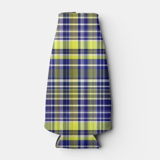 パイナップルネイビーブルーホワイト名門私立校風のマドラスラプレイド ボトルクーラー (正面)