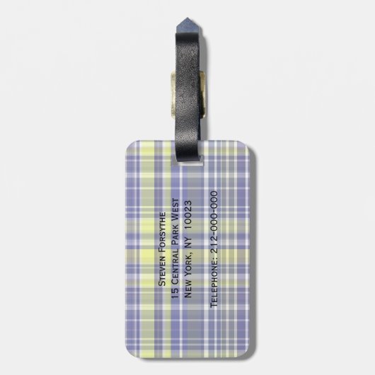 パイナップルネイビーブルーホワイト名門私立校風のマドラスラプレイド ラゲッジタグ (裏面縦)