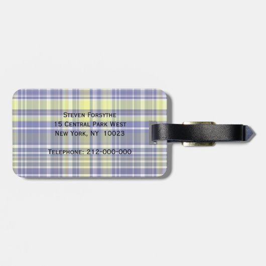 パイナップルネイビーブルーホワイト名門私立校風のマドラスラプレイド ラゲッジタグ (裏面横)