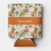 パイナップルハイビスカスとヤシの葉 缶クーラー (正面)