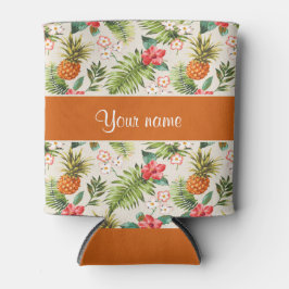 パイナップルハイビスカスとヤシの葉 缶クーラー