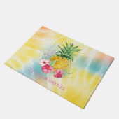 パイナップルハイビスカスウォーターカラーレインボー絞り染め ドアマット (アングル)