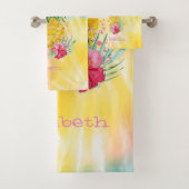 パイナップルハイビスカスウォーターカラーレインボー絞り染め バスタオルセット (インサイチュ)