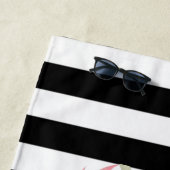 パイナップルハイビスカス，白黒ストライプ ビーチタオル (インサイチュ)