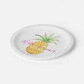 パイナップルハローサマーイエローピンクウォーターカラー ペーパープレート (アングル)