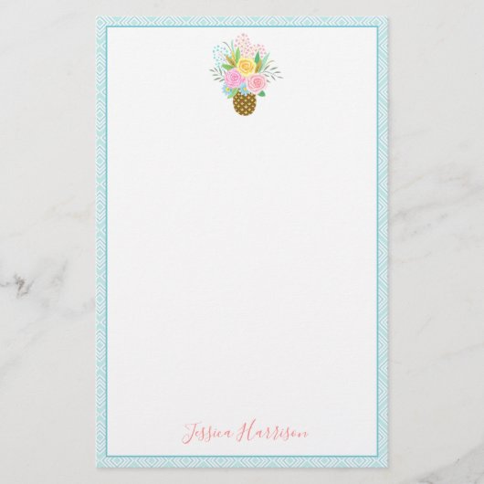 パイナップルバラブーケピンクイエローブルー 便箋 (正面)