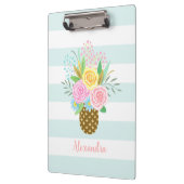 パイナップルバラブーケピンクターコイズストライプズ クリップボード (左)
