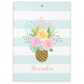 パイナップルバラブーケピンクターコイズストライプズ クリップボード (裏面)