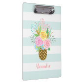 パイナップルバラブーケピンクターコイズストライプズ クリップボード (右)