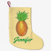 パイナップルパーソナライズされたトロピカルアイランドフルーツ スモールクリスマスストッキング (正面)
