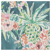 パイナップルパーティーの緑豊かな熱帯Bohoの花柄 ファブリック (クローズアップ)