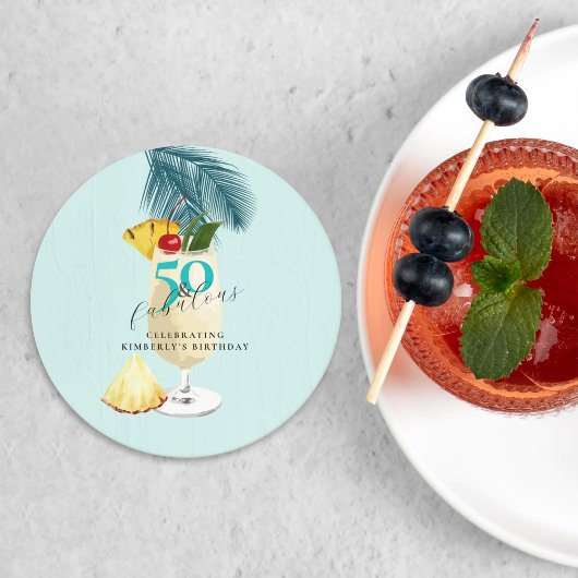 パイナップルピナコラダカクテル50thバースデーパーティー ラウンドペーパーコースター