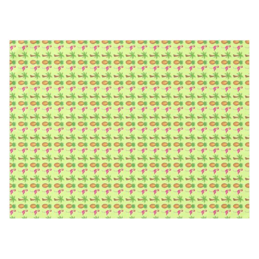 パイナップルピンクフラミンゴパームツリートロピカルプリント テーブルクロス (正面(横))