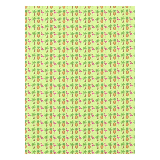 パイナップルピンクフラミンゴパームツリートロピカルプリント テーブルクロス (正面)