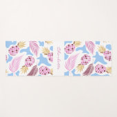 パイナップルピンクブルー熱帯パターン名 ヨガマット (正面(横))