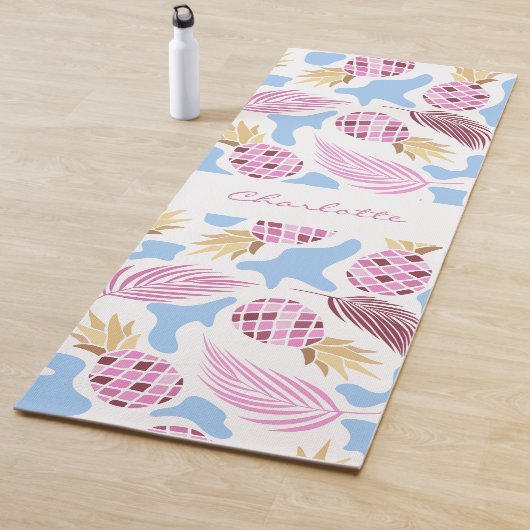 パイナップルピンクブルー熱帯パターン名 ヨガマット (インサイチュ)