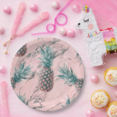 パイナップルピンクマーブルスワールモダンパーティー ペーパープレート (パーティー)